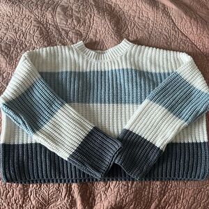 Dual toned blue and white striped sweater.
